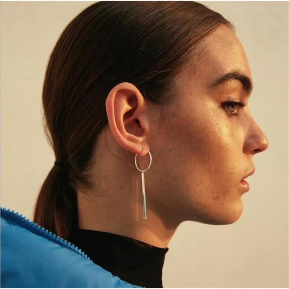 Dainty golden colored bar and hoop artsy earrings